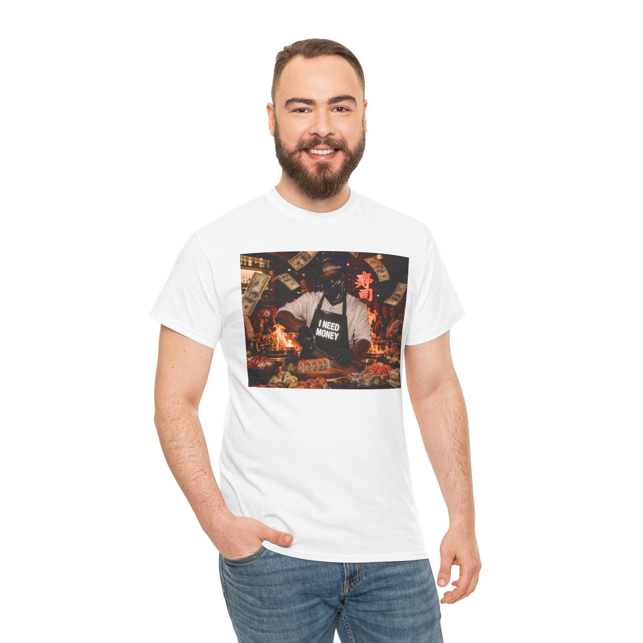 Graphic Tee — 'I Need Money' Chef Money Collage T-Shirt