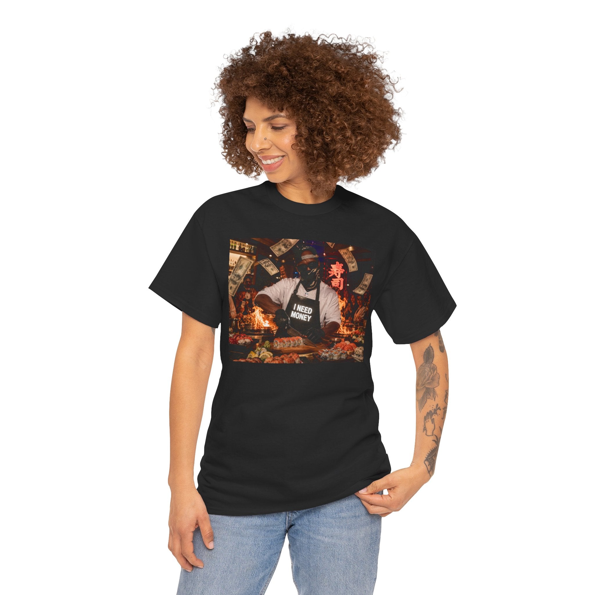 Graphic Tee — 'I Need Money' Chef Money Collage T-Shirt