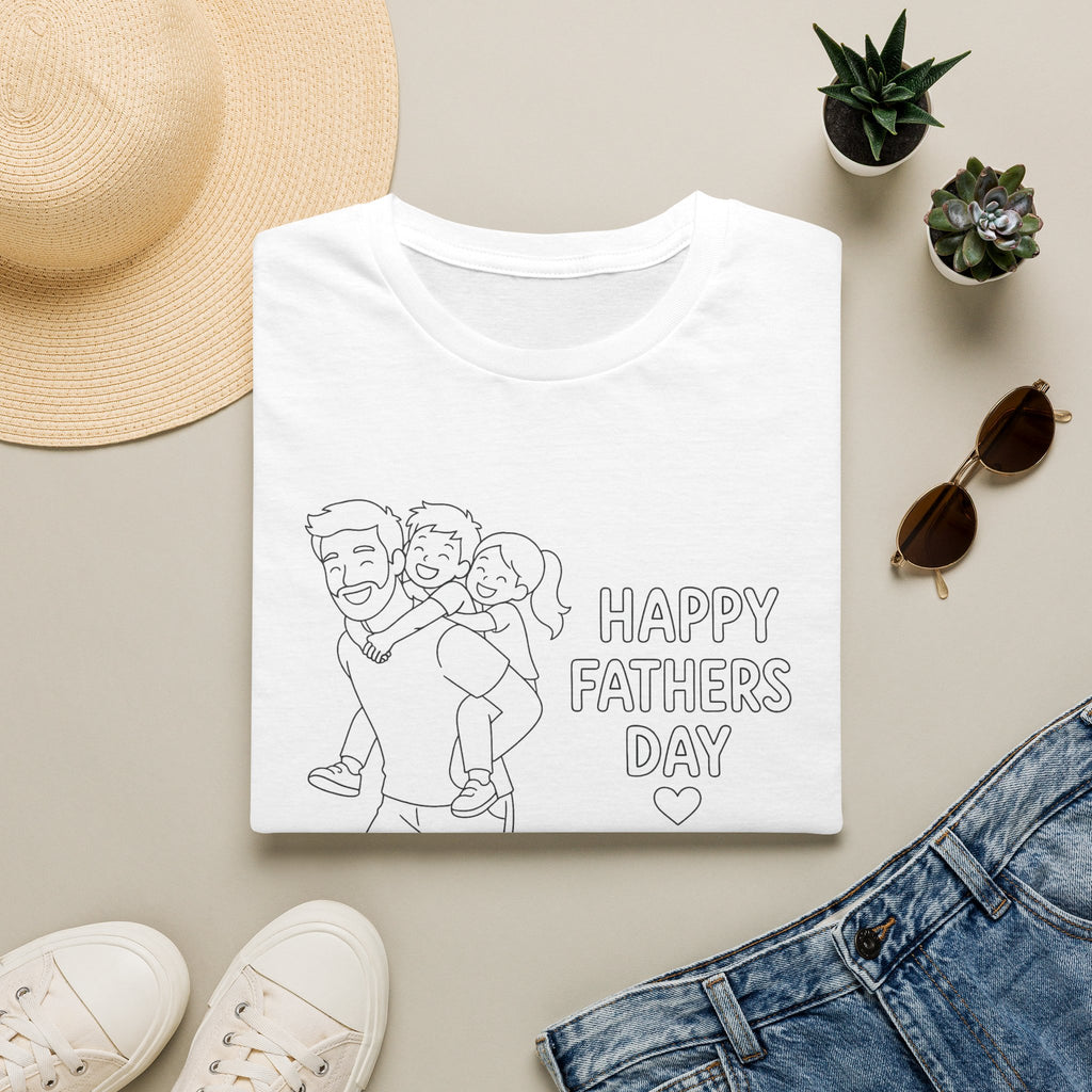 Father & Kids "Happy Father's Day" T-Shirt — Cute Line Art Dad Gift