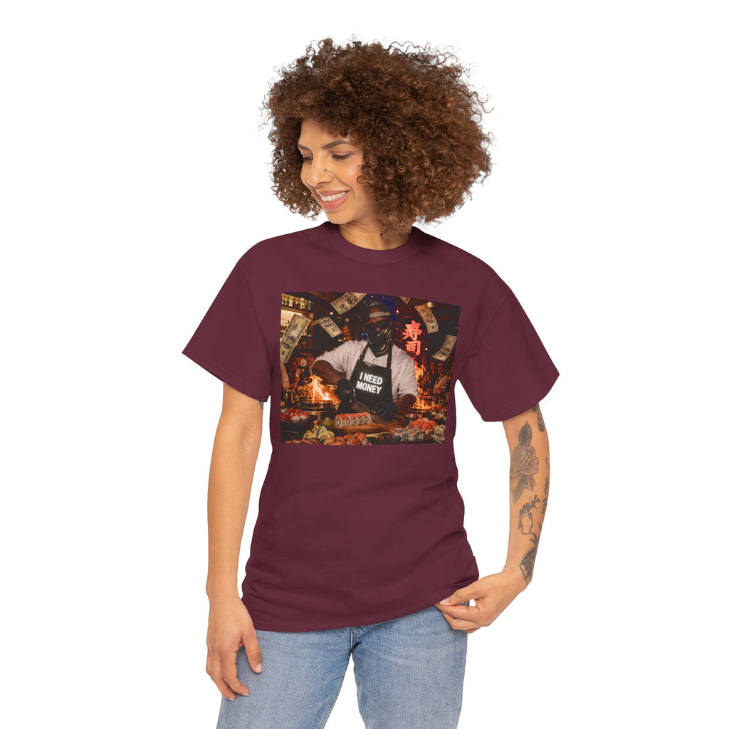 Graphic Tee — 'I Need Money' Chef Money Collage T-Shirt