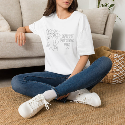 Father & Kids "Happy Father's Day" T-Shirt — Cute Line Art Dad Gift