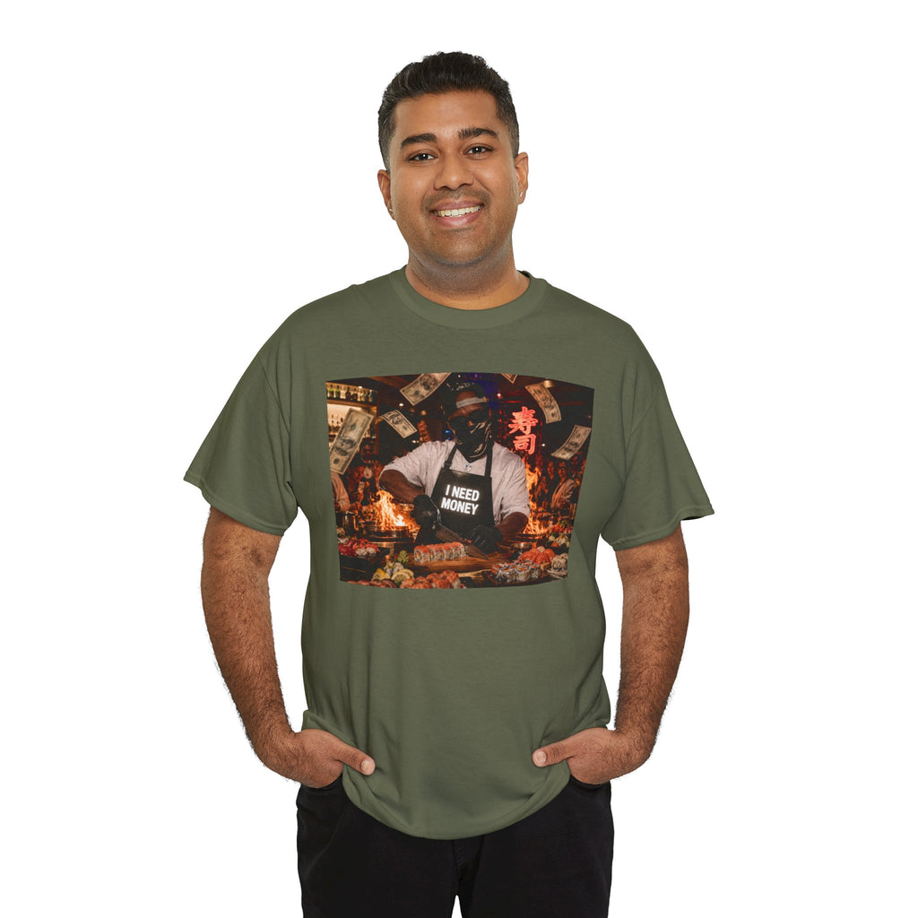 Graphic Tee — 'I Need Money' Chef Money Collage T-Shirt